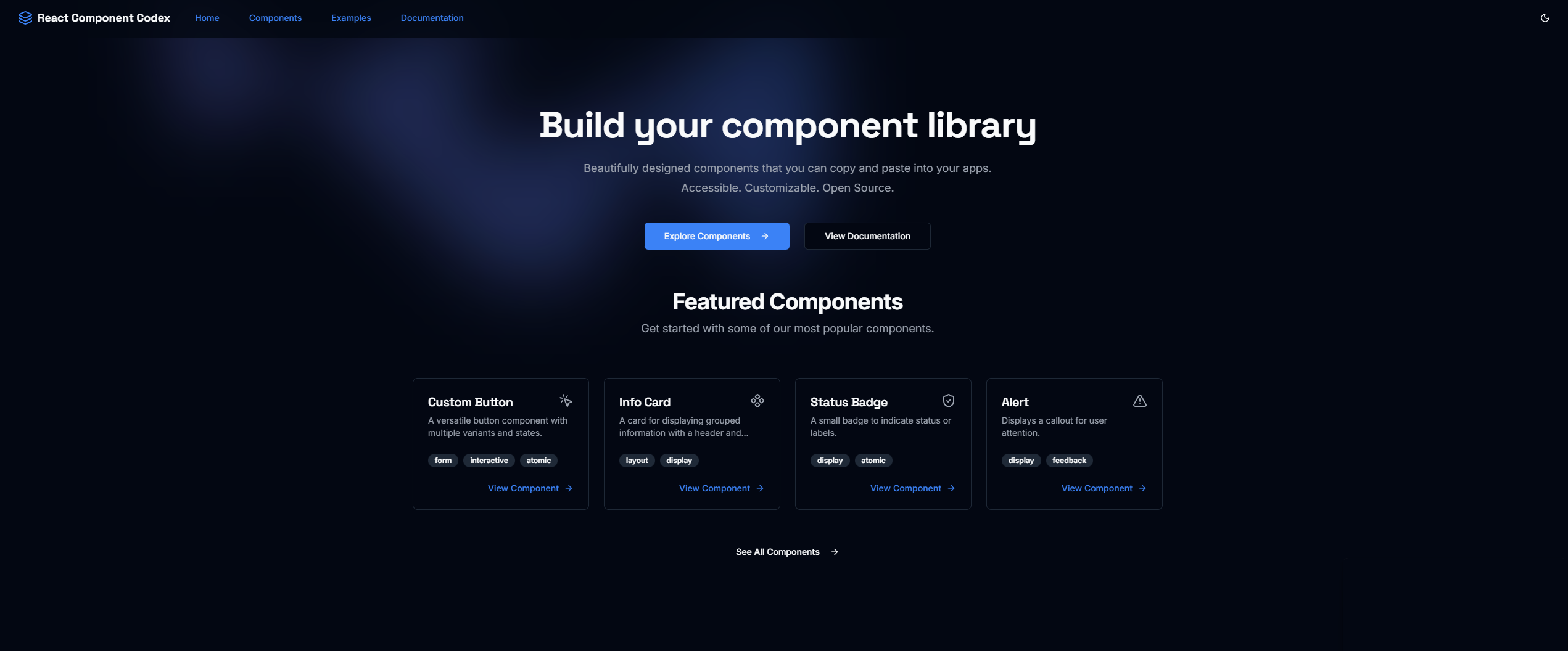 Vista previa de React Component Codex